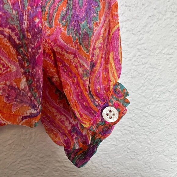 LRL Ralph Lauren Silk Chiffon Sheer Paisley Blouse Top Size M Petite Multicolor - Picture 5 of 12